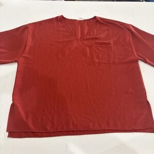 BiBi Womens Red XL V-Neck Relaxed Fit 3/4 Sleeve Rayon Blouse Pocket Top